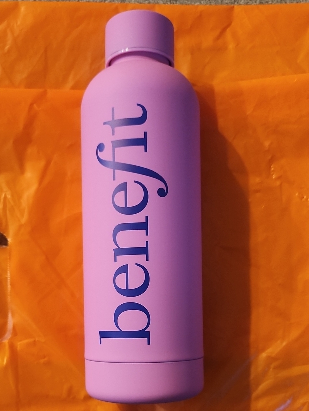 NEW Benefit Lavender Pink Water Bottle with Navy Logo With BOX & Stickers